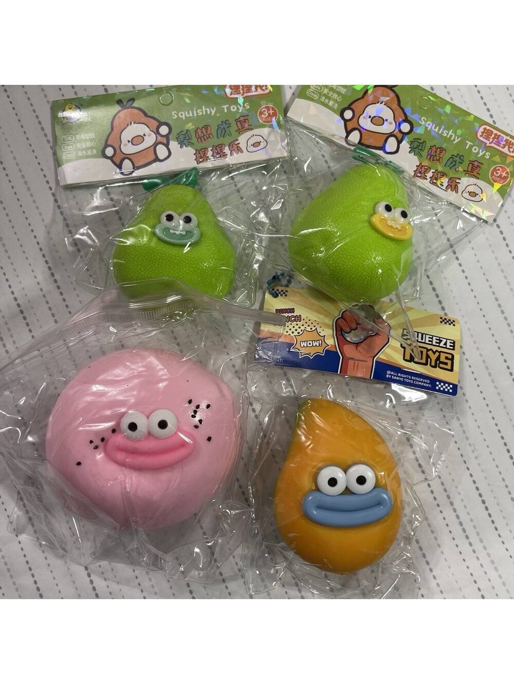 Smusher Fruit Family Lot Of 4 Squishy Toy Complete Lot 1 Pink 2 Pear 1 Mango NEW